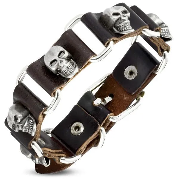 Brown Skull Leather Bracelet (c259)