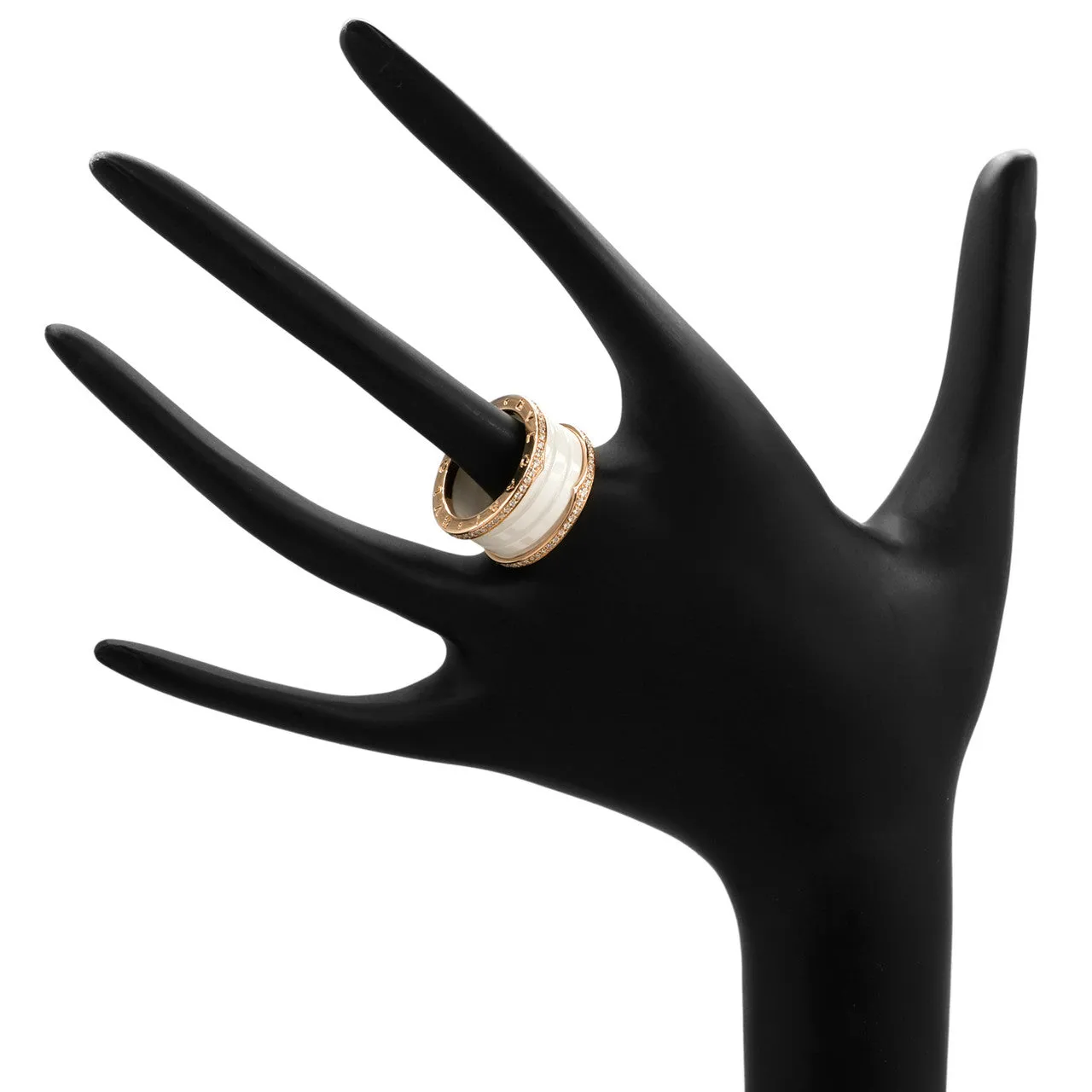 Bulgari 18K Rose Gold Ceramic Diamond Four-Band B.Zero1 Ring