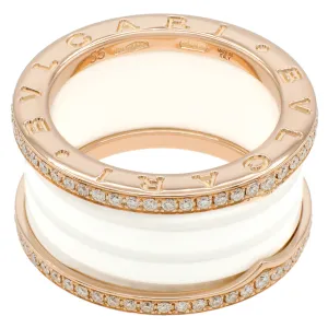 Bulgari 18K Rose Gold Ceramic Diamond Four-Band B.Zero1 Ring