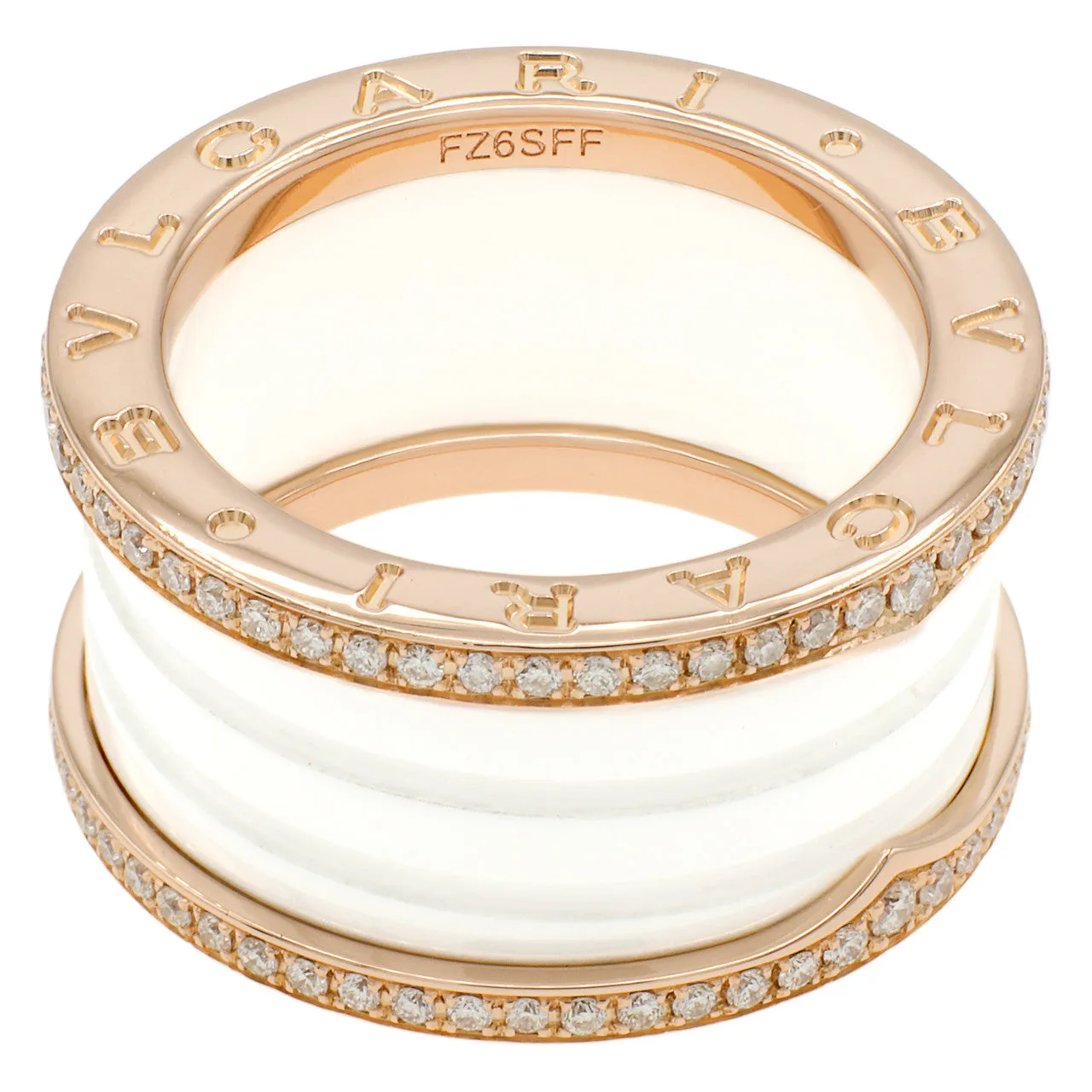 Bulgari 18K Rose Gold Ceramic Diamond Four-Band B.Zero1 Ring