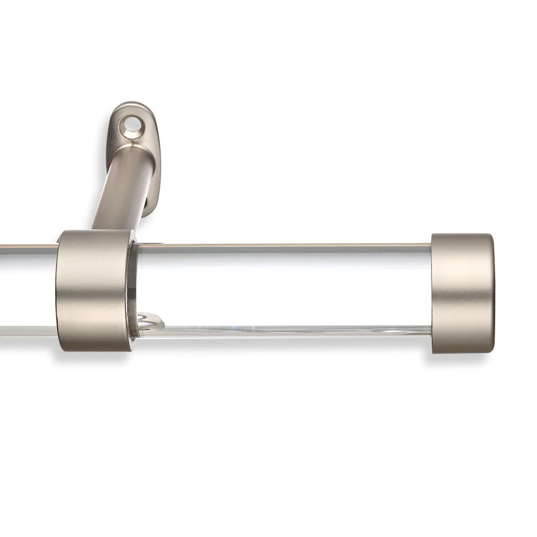 Cambria Designer Series 1 1/8 In Dia. Clear Acrylic Fixed Length Curtain Rod w/ End Cap MODE Size: 162" Finish: Brushed Nickel