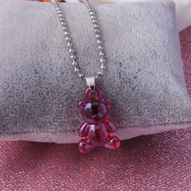 Candy Color Stars Hearts Gummy Mini Bear Chain Necklaces for Women Cute Crtoon Animal Pendants Jewelry