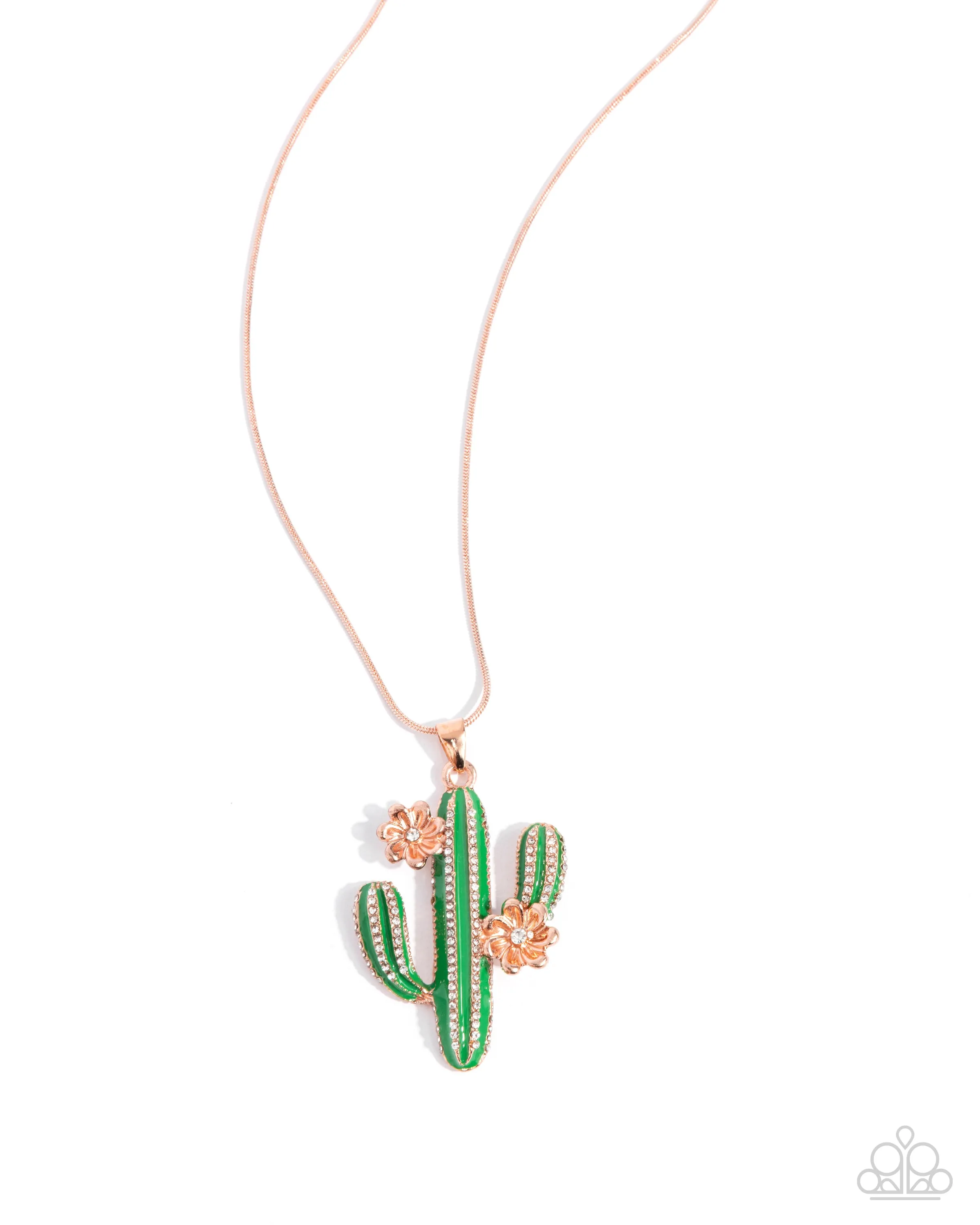 Carefree Cactus - Copper - Green Painted Cactus Paparazzi Short Necklace
