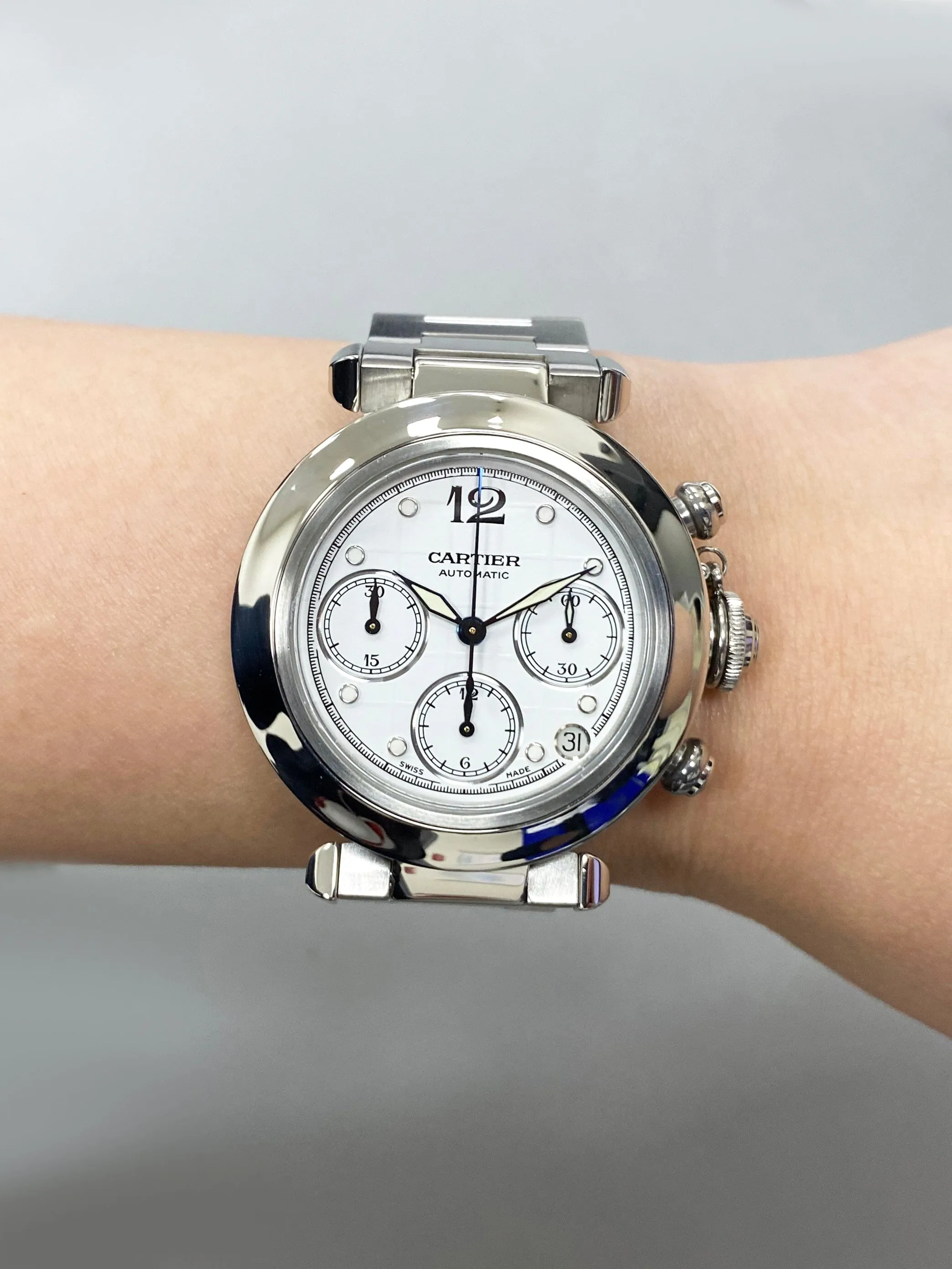 Cartier Pasha W31039M7 White Dial Chronograph Mens Watch