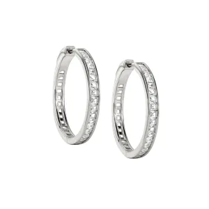 Channel Set Square C.Z. Silver Hoop Earrings