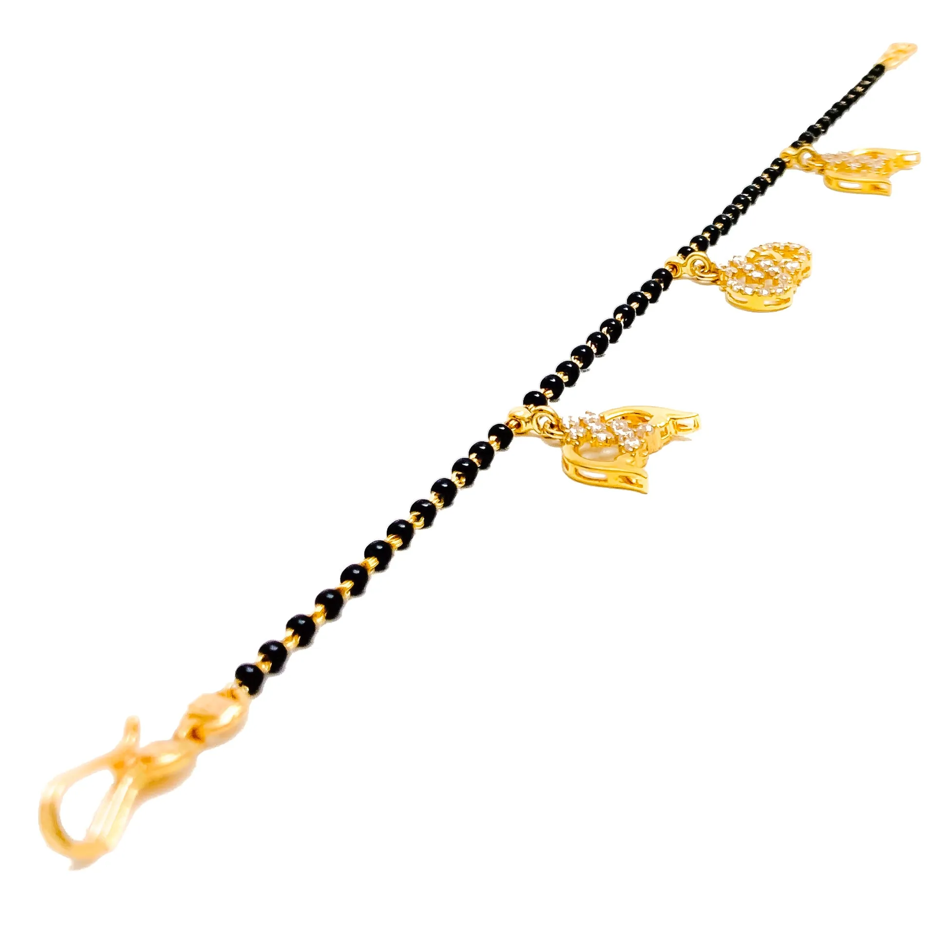 Charming Stylish 22k Gold Black Bead CZ Bracelet