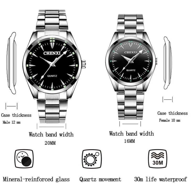 CHENXI New Quartz Mens Watches Waterproof Top Brand Luxury Business Watch for Men Women Stainless Steel Sports Wristwatches