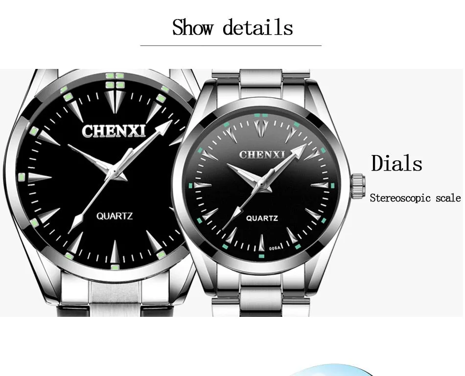 CHENXI New Quartz Mens Watches Waterproof Top Brand Luxury Business Watch for Men Women Stainless Steel Sports Wristwatches