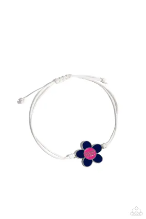 Choose Cheer - Blue - Flower Pink Center "Choose Happy" Inspirational Paparazzi Pull-Cord Bracelet