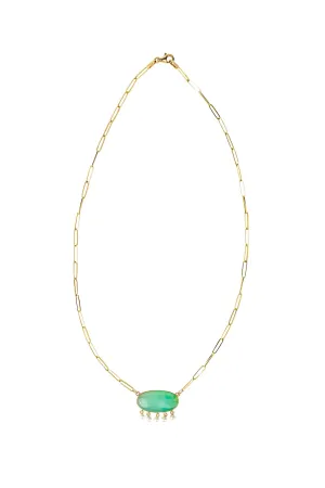 Chrysoprase   Freshwater Pearls On Paperclip Chain In 14K