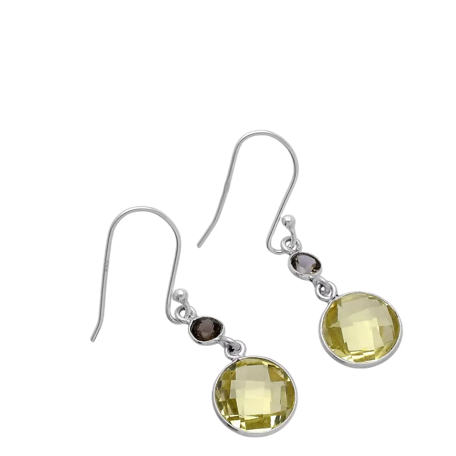 Citrine & Smoky Topaz Solid 925 Sterling Silver Earrings