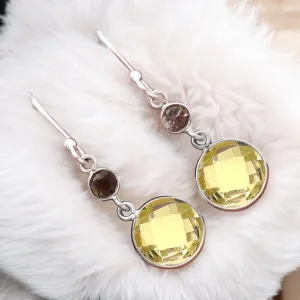 Citrine & Smoky Topaz Solid 925 Sterling Silver Earrings