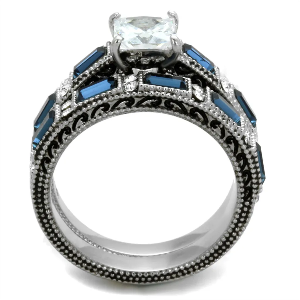 CJE1829 Blue & Clear CZ Wedding Set