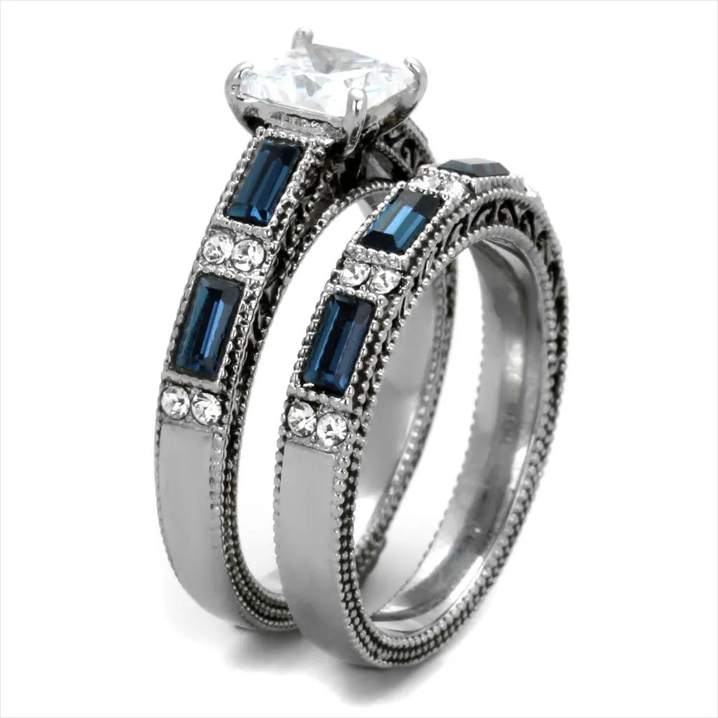 CJE1829 Blue & Clear CZ Wedding Set