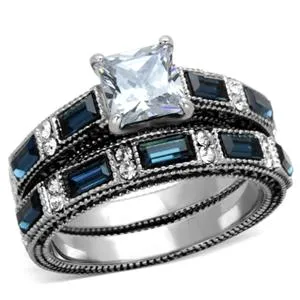 CJE1829 Blue & Clear CZ Wedding Set