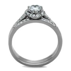 CJG1498 Wholesale CZ Stainless Steel Halo Heart Wedding Ring Set