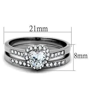CJG1498 Wholesale CZ Stainless Steel Halo Heart Wedding Ring Set