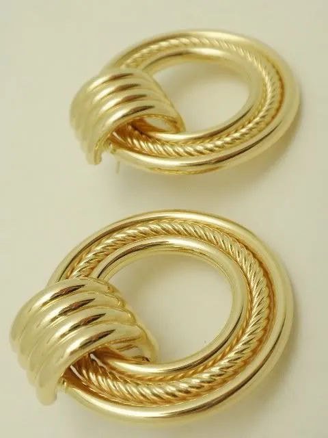 Classic 14K Gold Triple Hoop Roped Earrings