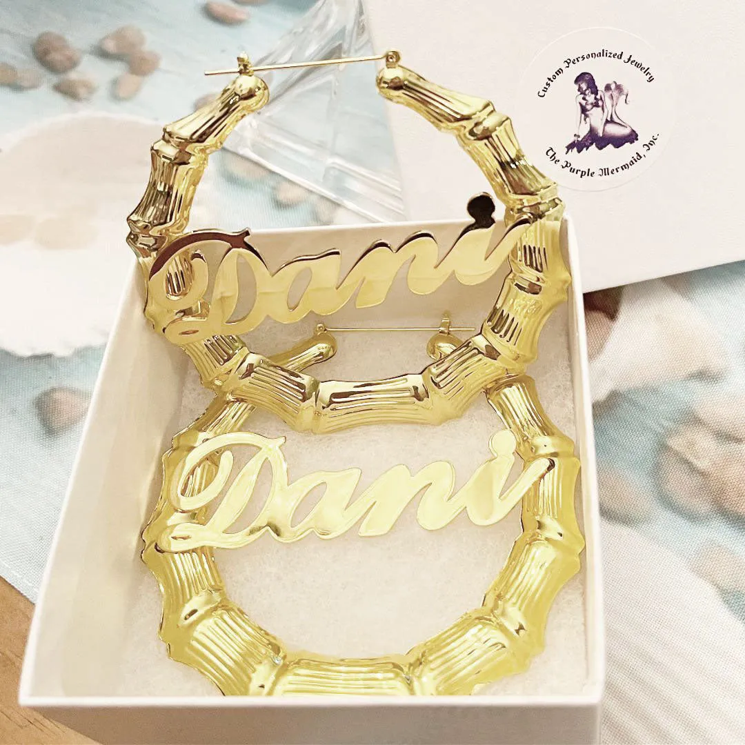 Classic Script Bamboo Name Earrings