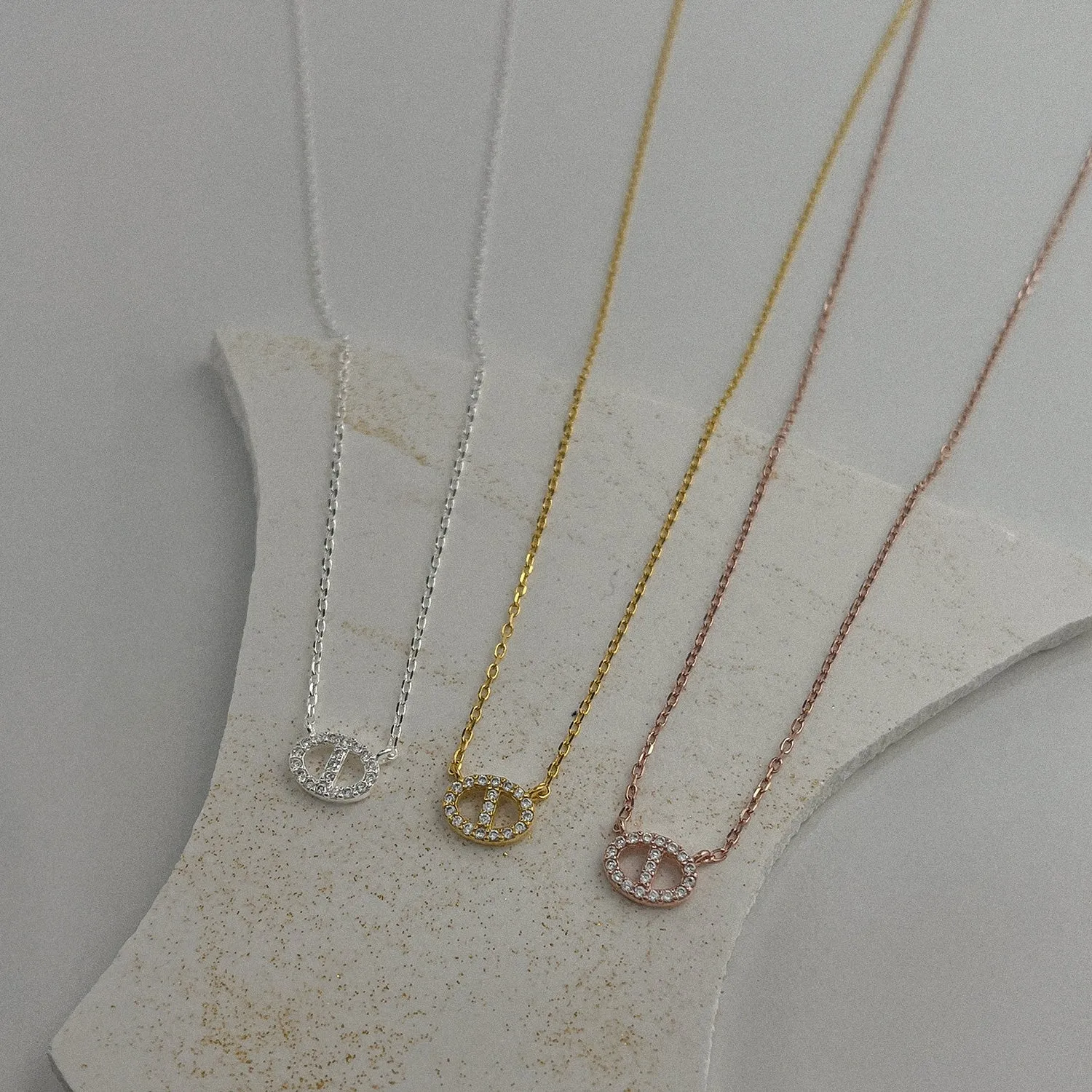 Classy Oval Cubic Sterling Silver Necklace