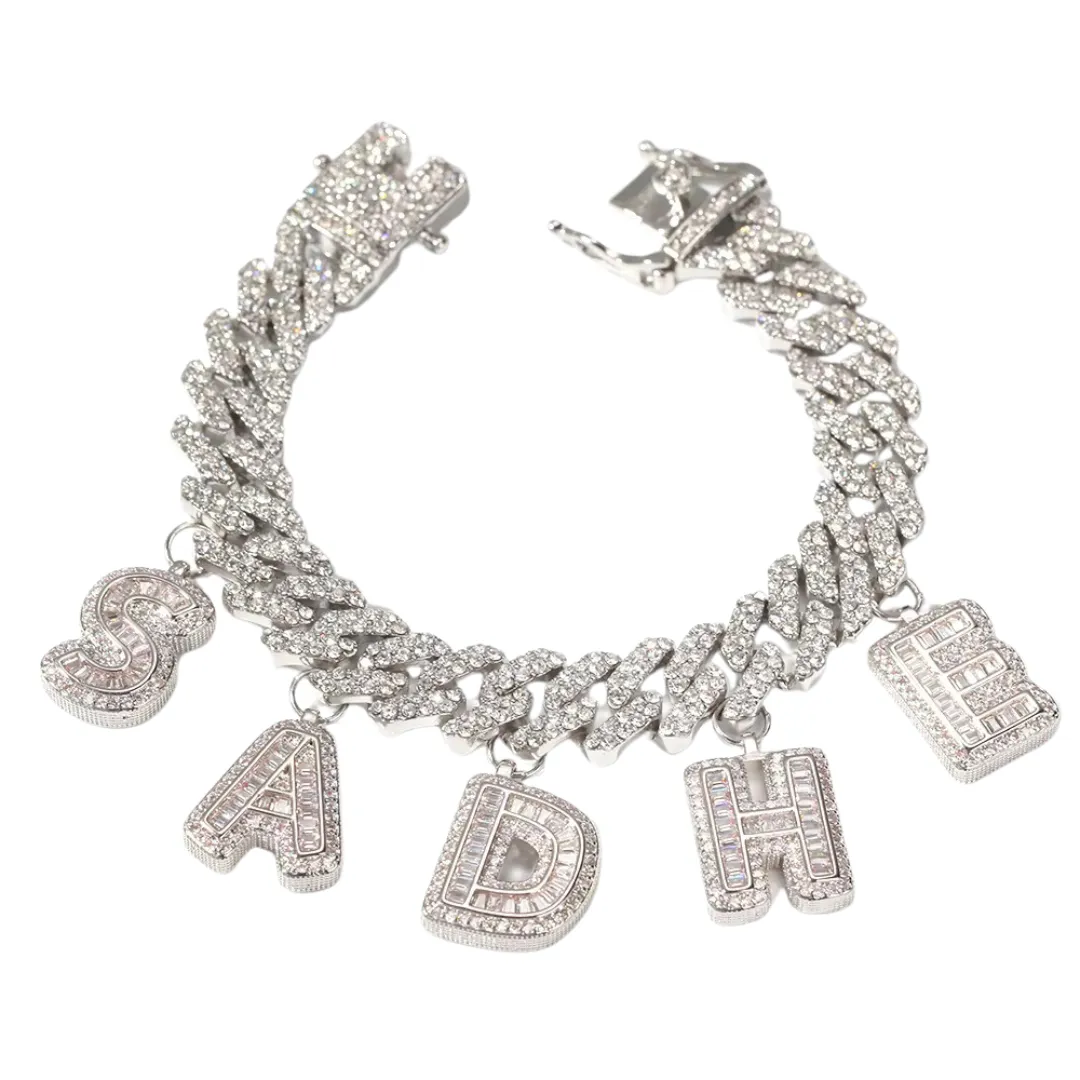 Claude Custom Cuban Link With Baguette Letters Bracelet