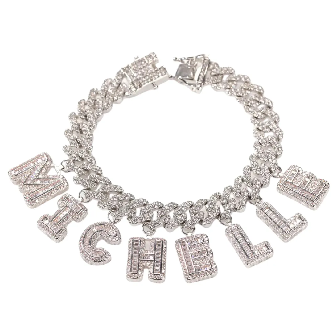 Claude Custom Cuban Link With Baguette Letters Bracelet