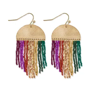 Claudia Multi-Striped Short Beaded Fringe Earrings Muted