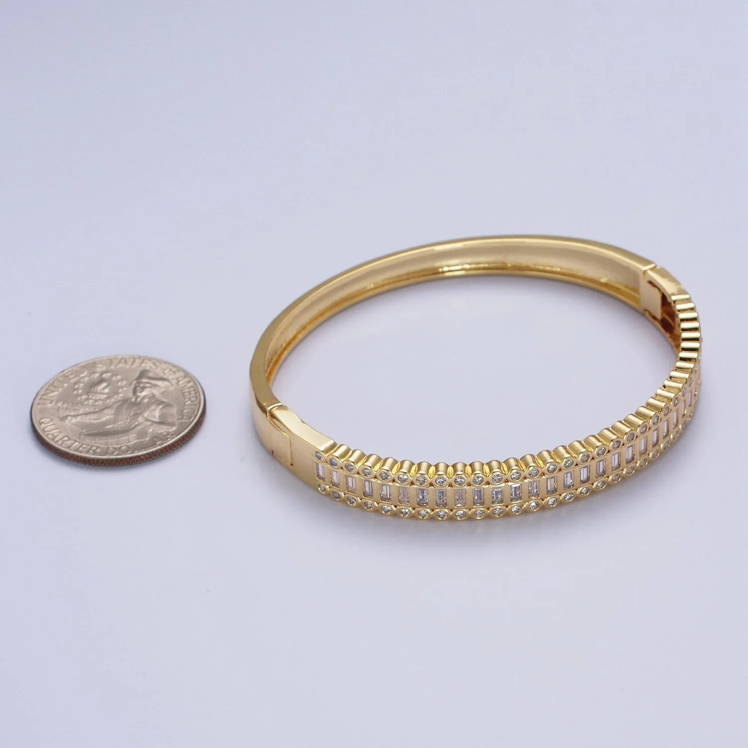 Clearance Pricing BLOWOUT 24K Gold Filled Round Baguette Cubic Zirconia Bar Bangle Bracelet in Gold & Silver | WA-1412 WA-1413
