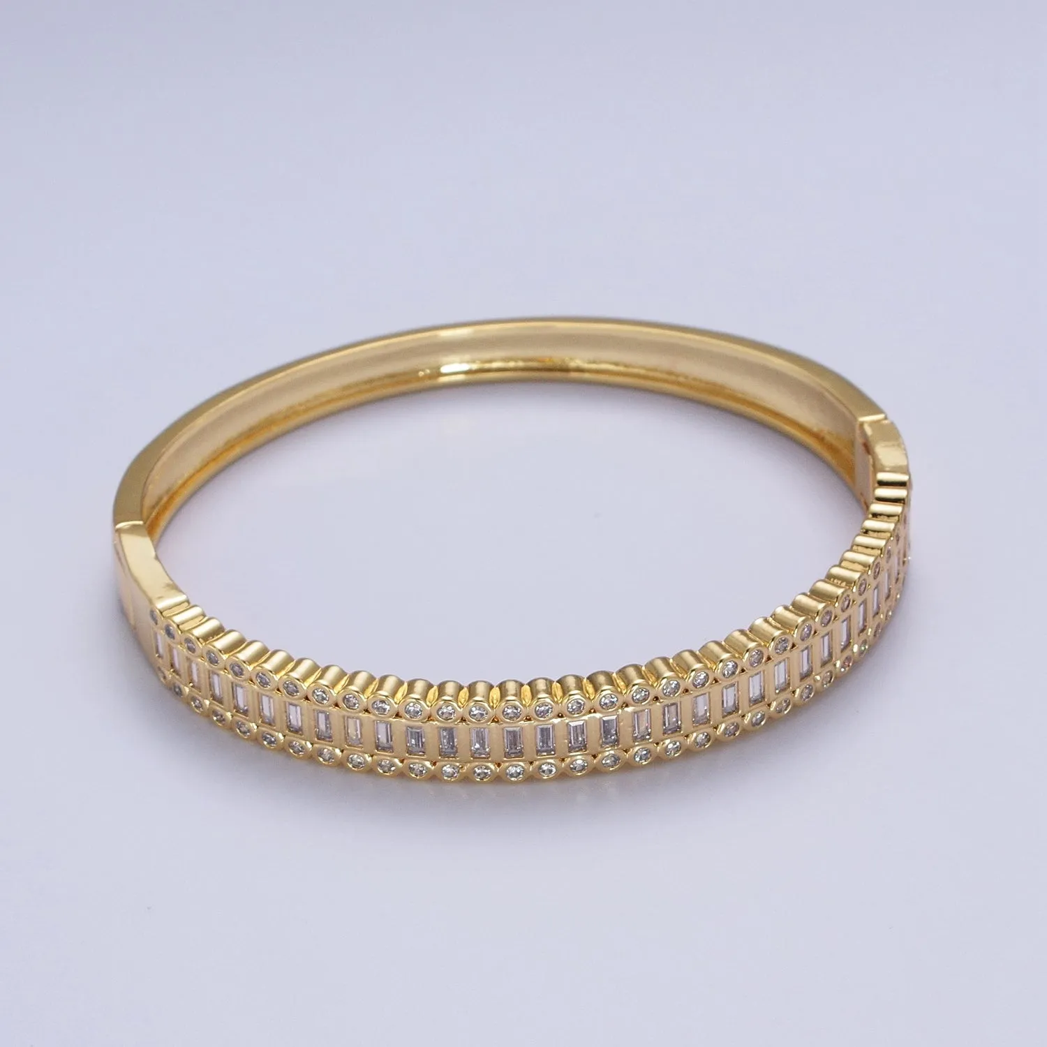 Clearance Pricing BLOWOUT 24K Gold Filled Round Baguette Cubic Zirconia Bar Bangle Bracelet in Gold & Silver | WA-1412 WA-1413