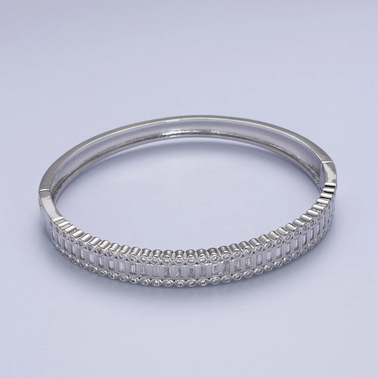 Clearance Pricing BLOWOUT 24K Gold Filled Round Baguette Cubic Zirconia Bar Bangle Bracelet in Gold & Silver | WA-1412 WA-1413