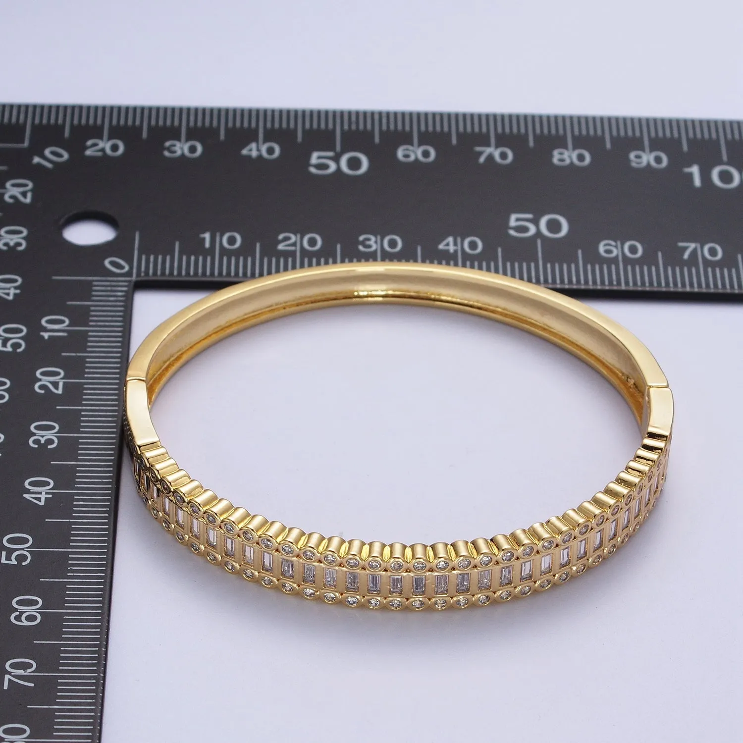 Clearance Pricing BLOWOUT 24K Gold Filled Round Baguette Cubic Zirconia Bar Bangle Bracelet in Gold & Silver | WA-1412 WA-1413