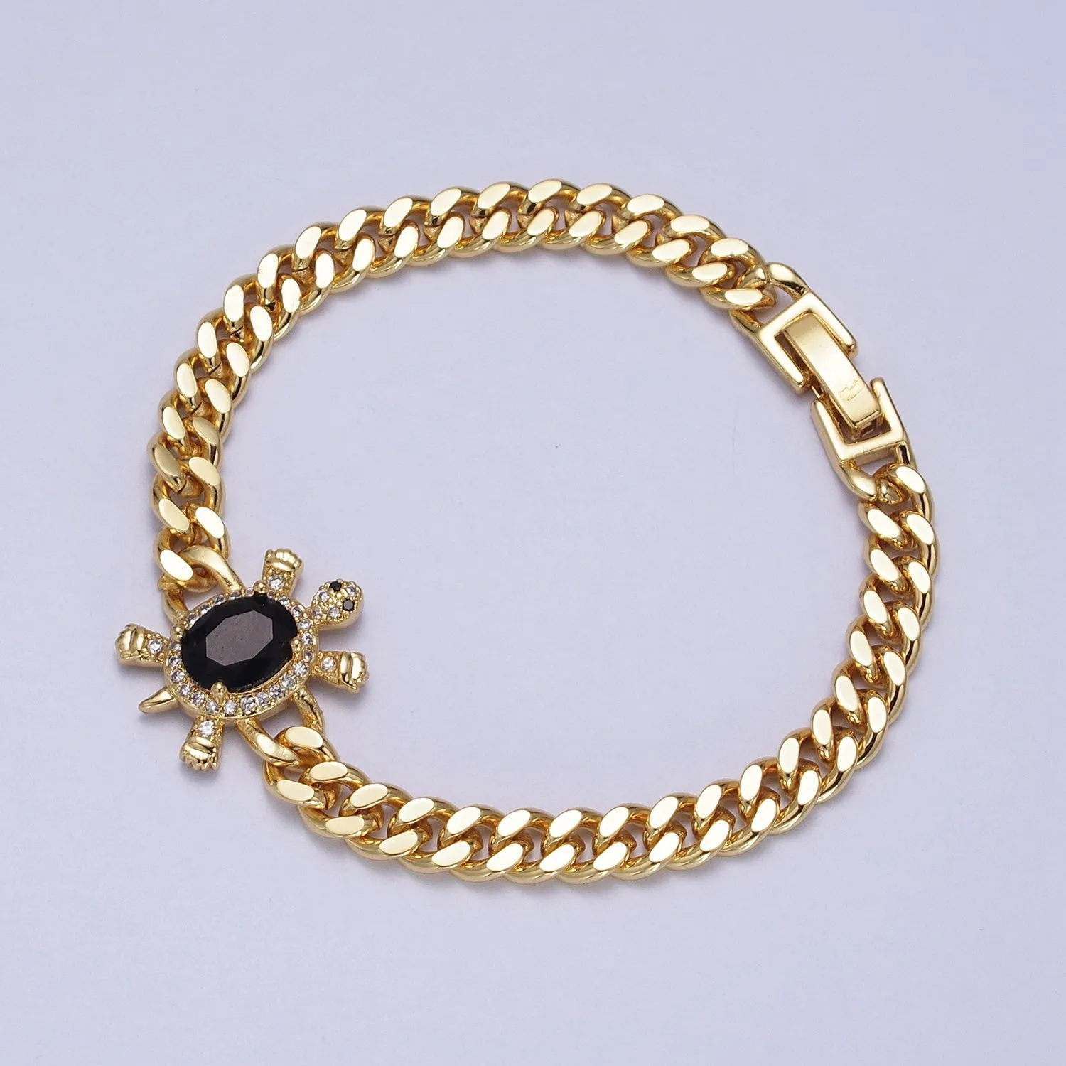 Clearance Pricing BLOWOUT 24K Gold Filled Sea Turtle Micro Paved Cubic Zirconia Curb Bracelet | WA-1300 WA-1301 WA-1302