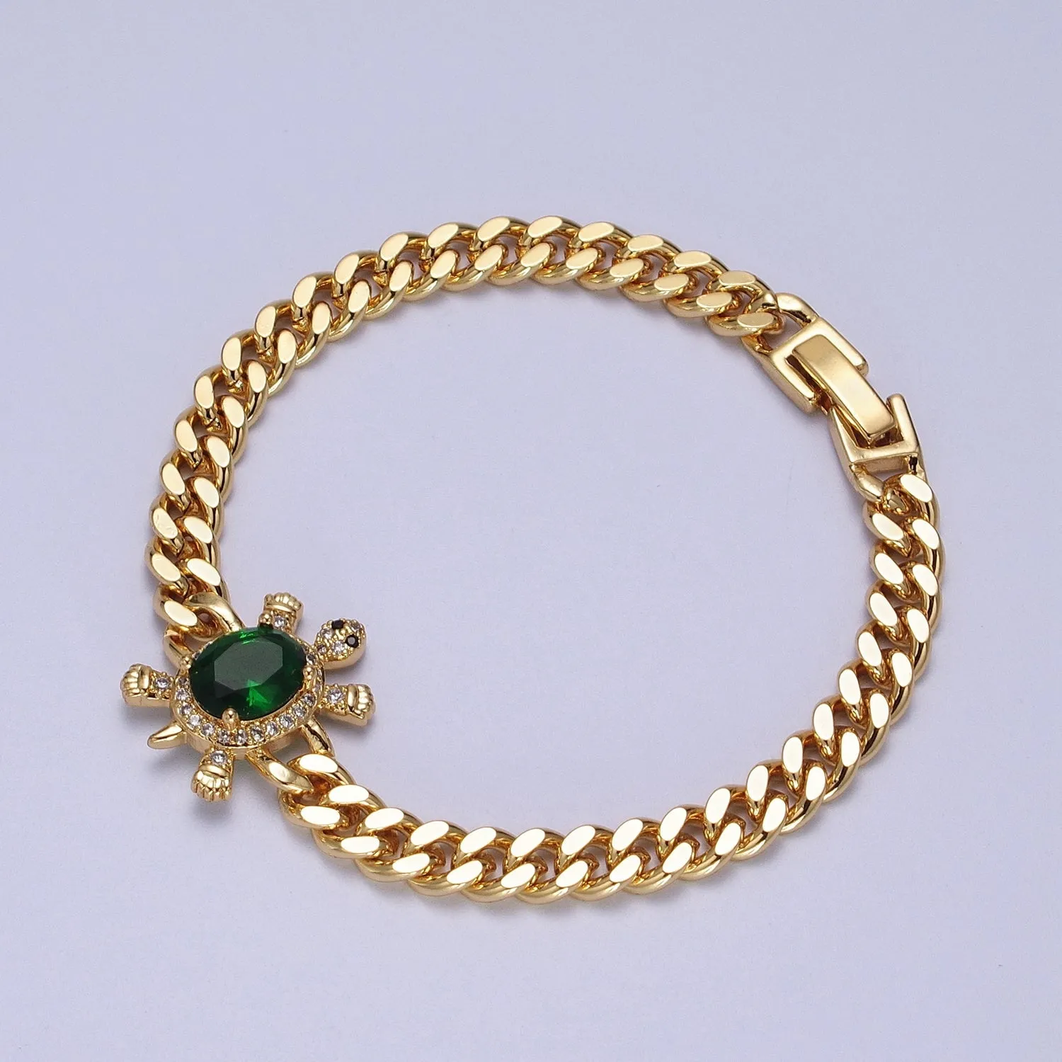 Clearance Pricing BLOWOUT 24K Gold Filled Sea Turtle Micro Paved Cubic Zirconia Curb Bracelet | WA-1300 WA-1301 WA-1302