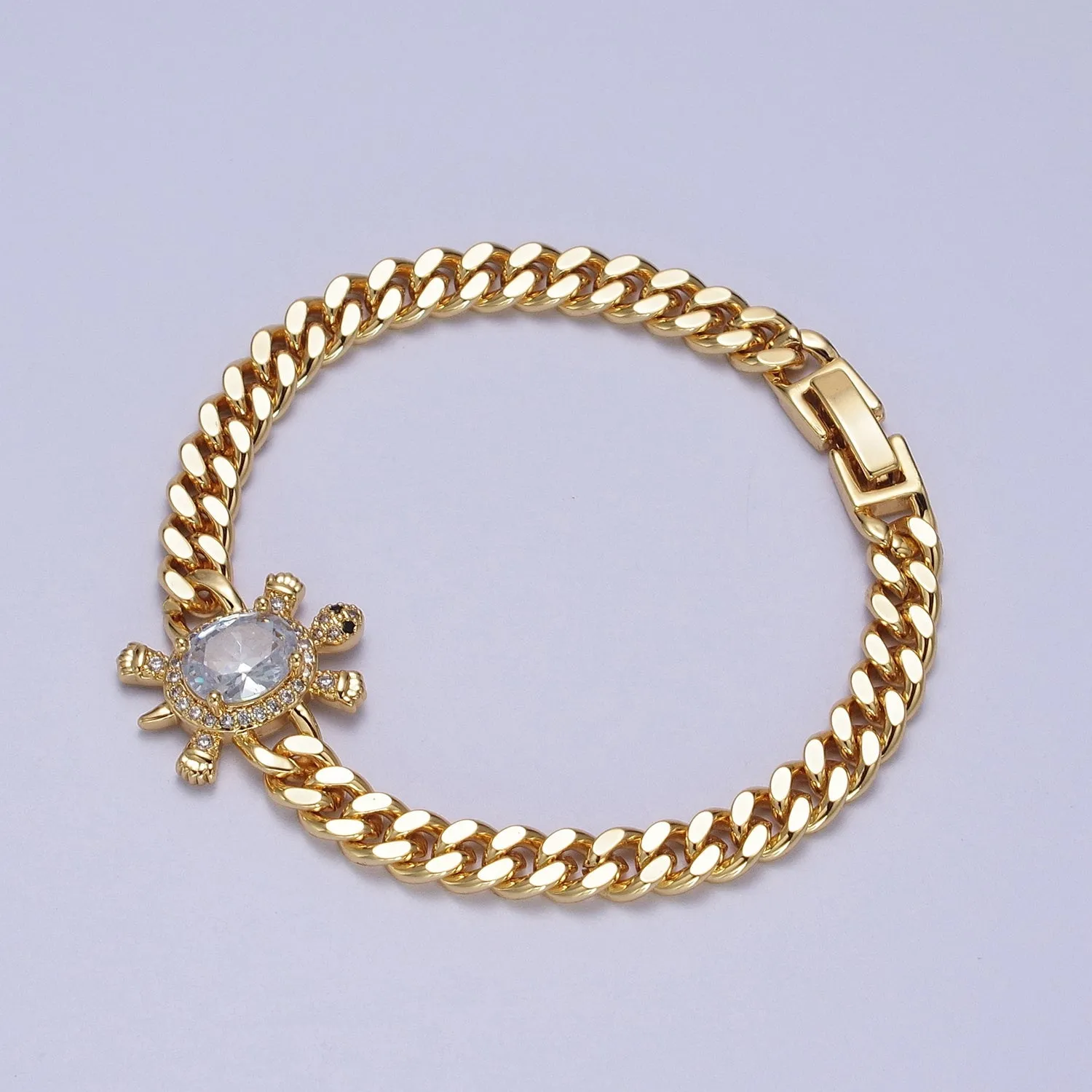 Clearance Pricing BLOWOUT 24K Gold Filled Sea Turtle Micro Paved Cubic Zirconia Curb Bracelet | WA-1300 WA-1301 WA-1302