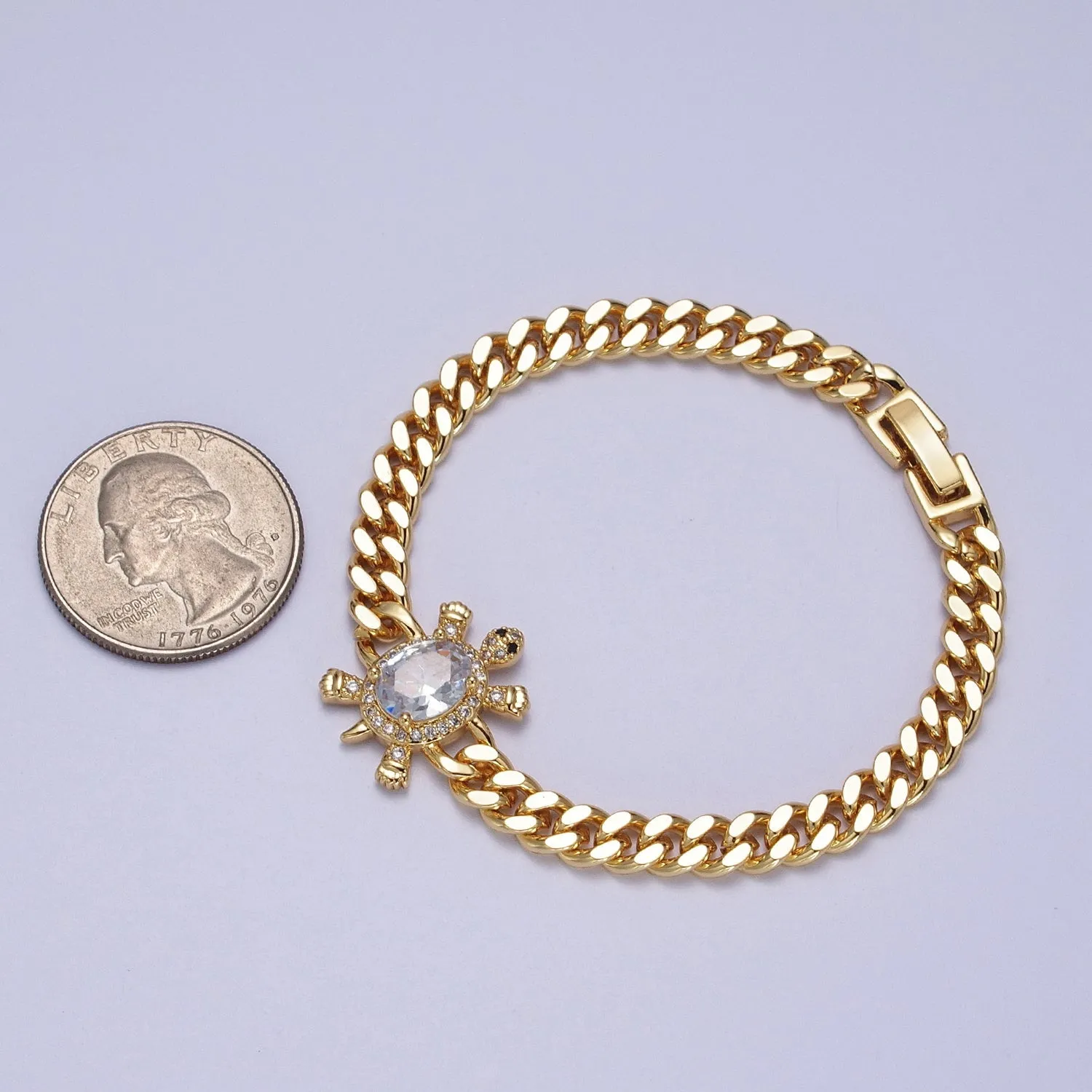 Clearance Pricing BLOWOUT 24K Gold Filled Sea Turtle Micro Paved Cubic Zirconia Curb Bracelet | WA-1300 WA-1301 WA-1302