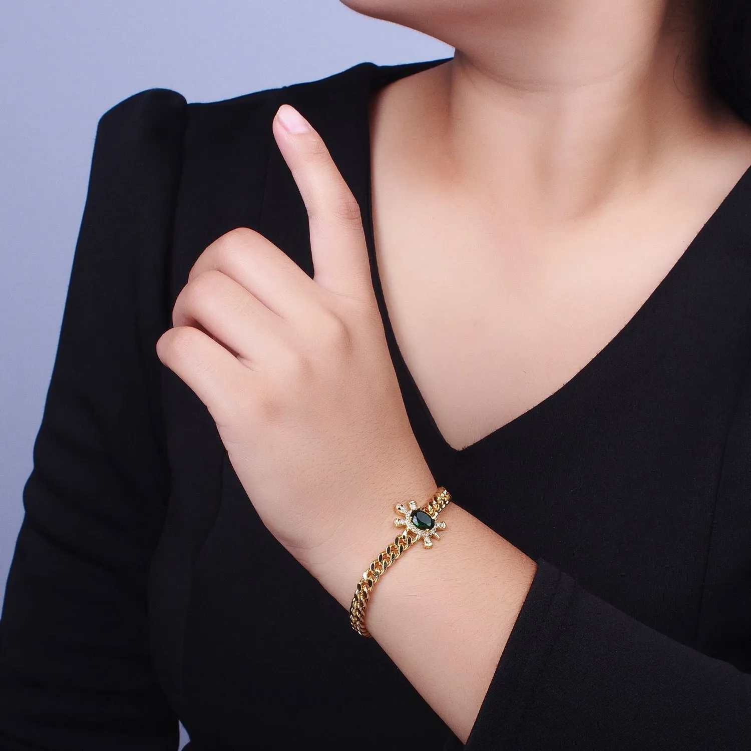 Clearance Pricing BLOWOUT 24K Gold Filled Sea Turtle Micro Paved Cubic Zirconia Curb Bracelet | WA-1300 WA-1301 WA-1302