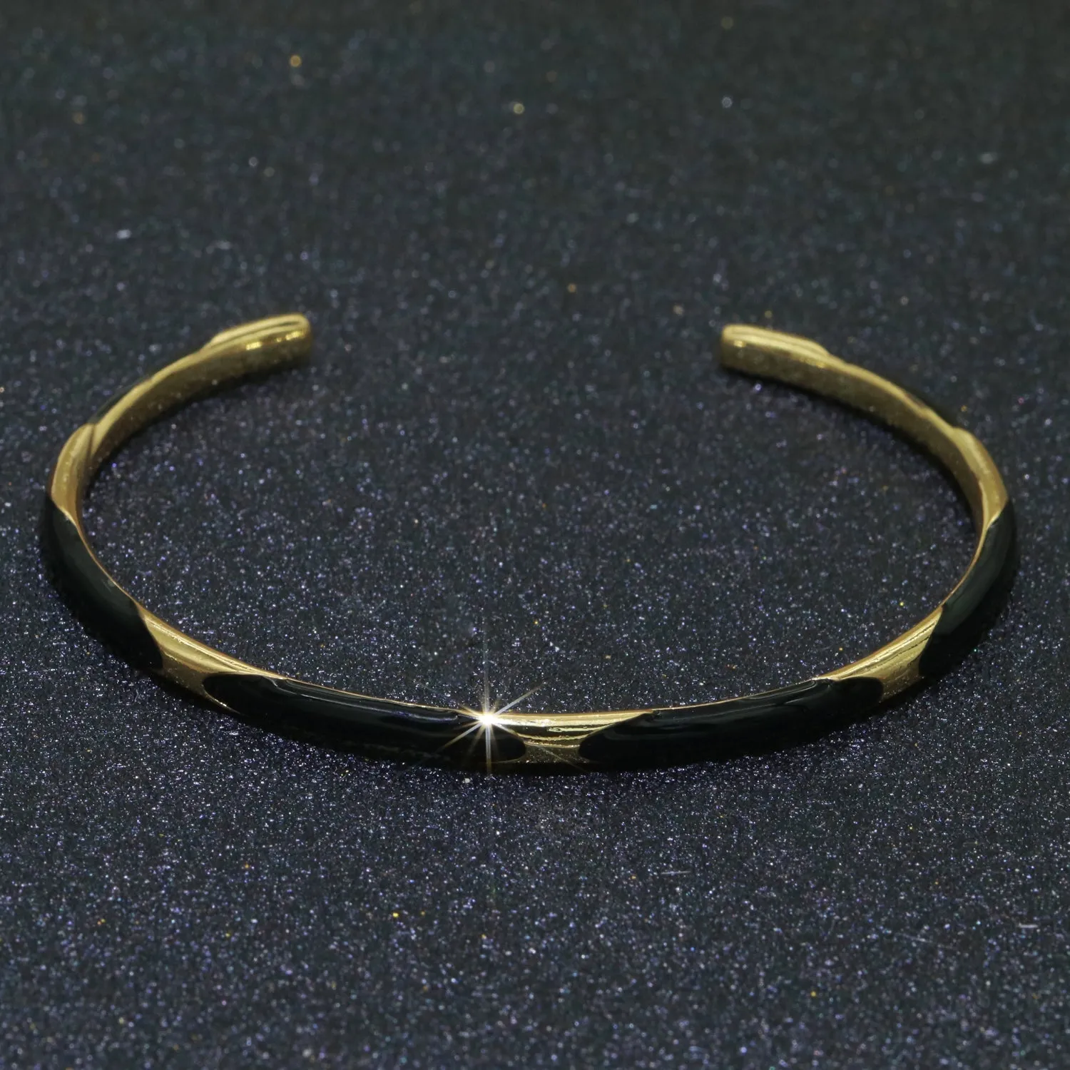 Clearance Pricing BLOWOUT Black Enamel Adjustable Bangle Bracelet 24K Gold Filled Enamel Open Bracelet stacking Jewelry WA-104