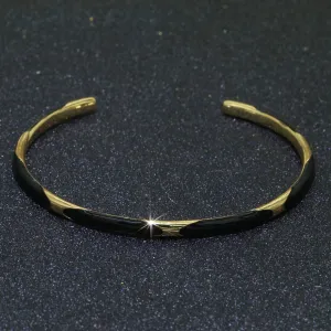 Clearance Pricing BLOWOUT Black Enamel Adjustable Bangle Bracelet 24K Gold Filled Enamel Open Bracelet stacking Jewelry WA-104