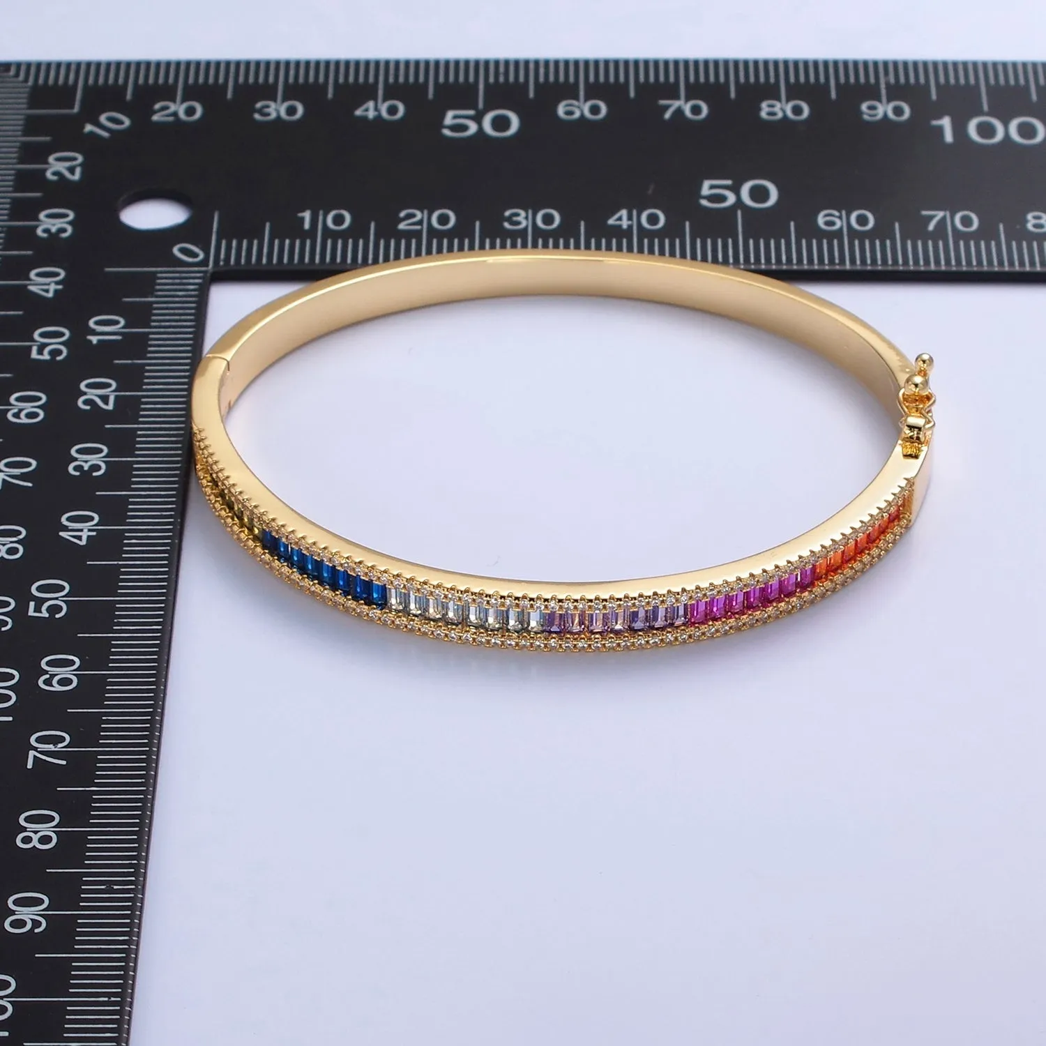 Clearance Pricing BLOWOUT Dainty Gold Baguette CZ Diamond Bangle Bracelet Color Ombre CZ Party Wear Stackable Jewelry WA-975