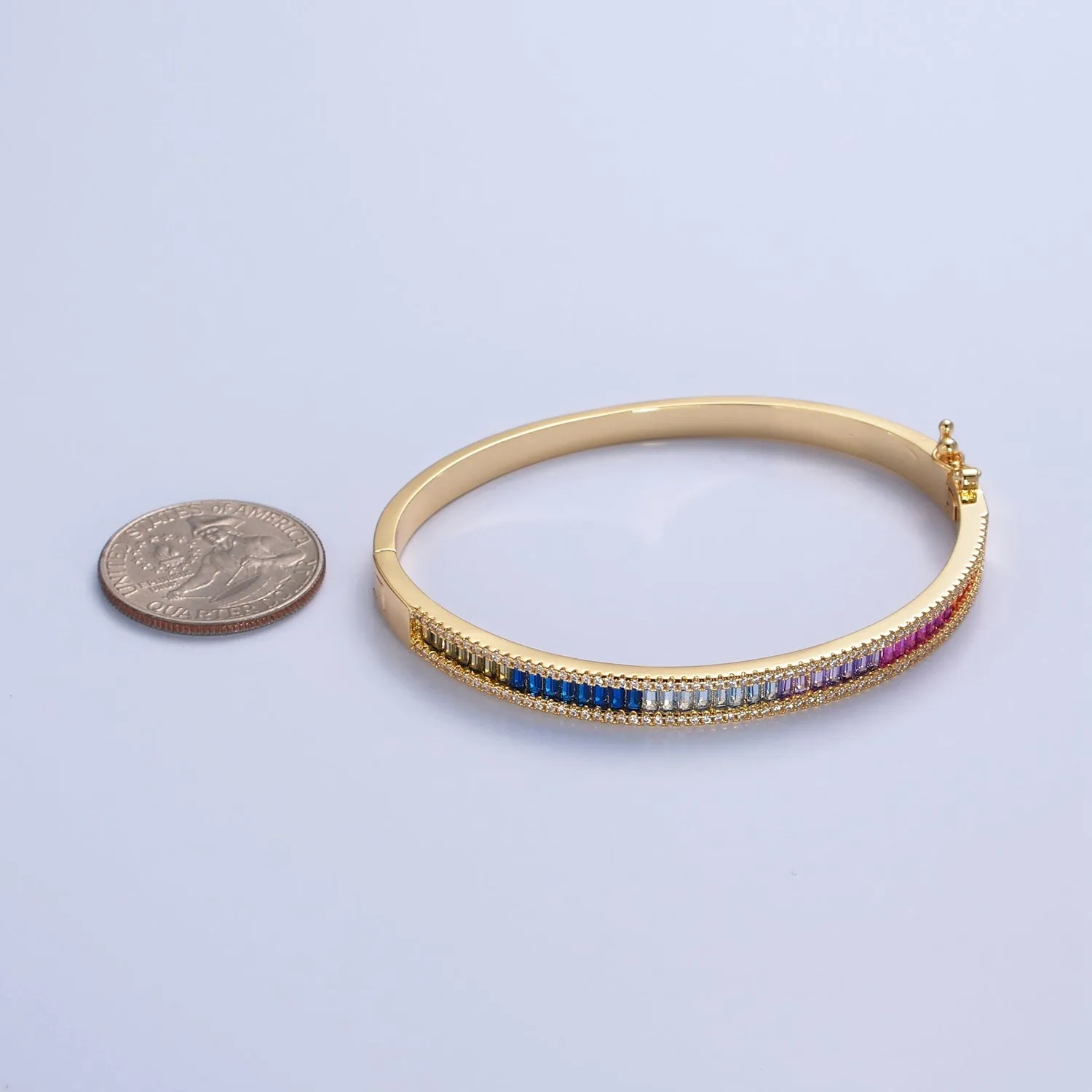 Clearance Pricing BLOWOUT Dainty Gold Baguette CZ Diamond Bangle Bracelet Color Ombre CZ Party Wear Stackable Jewelry WA-975