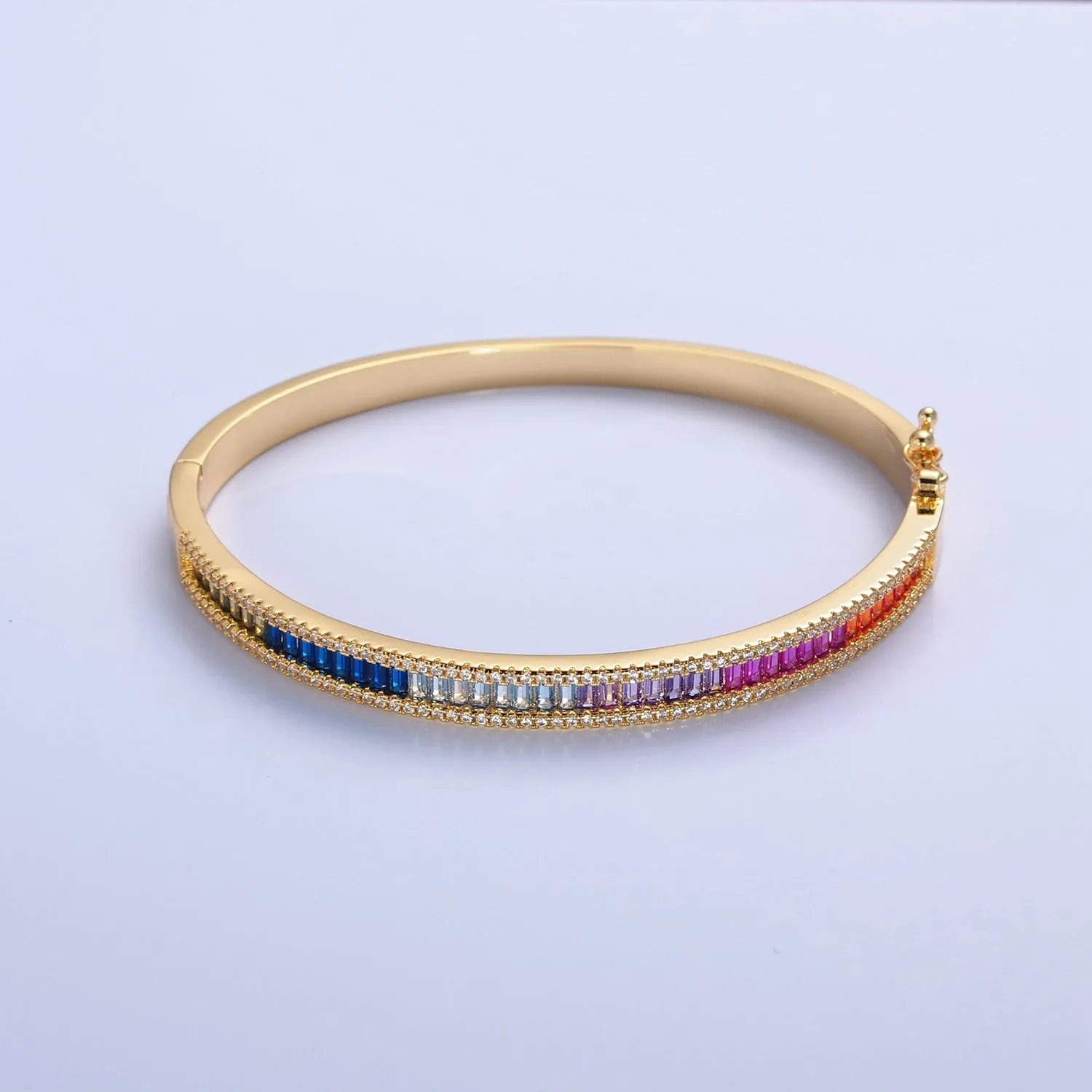 Clearance Pricing BLOWOUT Dainty Gold Baguette CZ Diamond Bangle Bracelet Color Ombre CZ Party Wear Stackable Jewelry WA-975