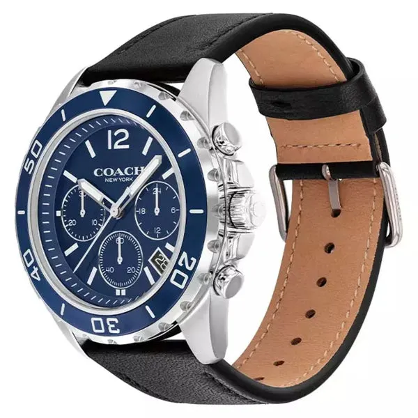 Coach Kent Black Leather Strap Blue Dial Chronograph Quartz Watch for Gents - 14602666
