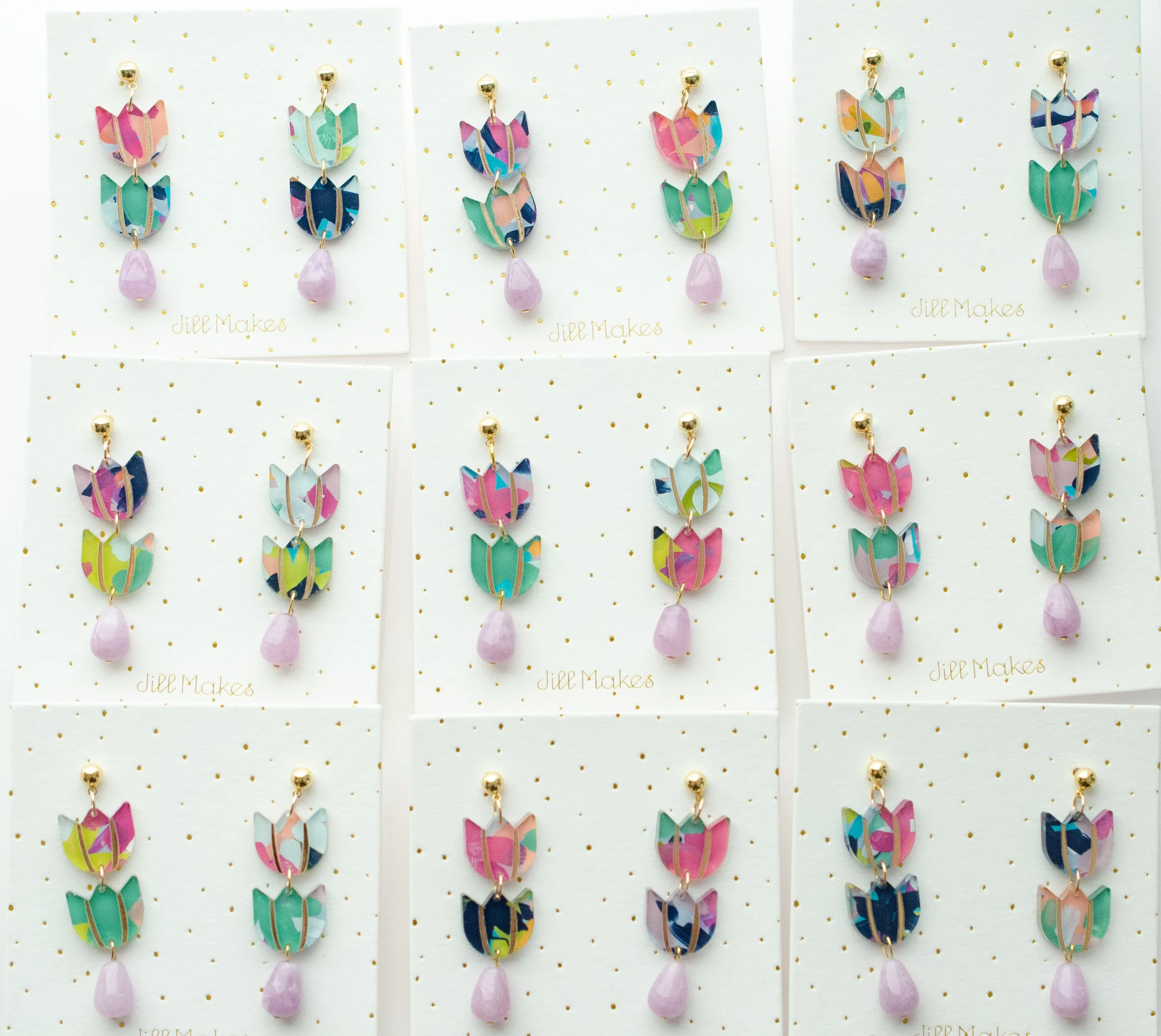 Colorful flower statement earrings, acrylic earrings, abstract, floral jewelry, women's jewelry, gift for her, handpainted earrings