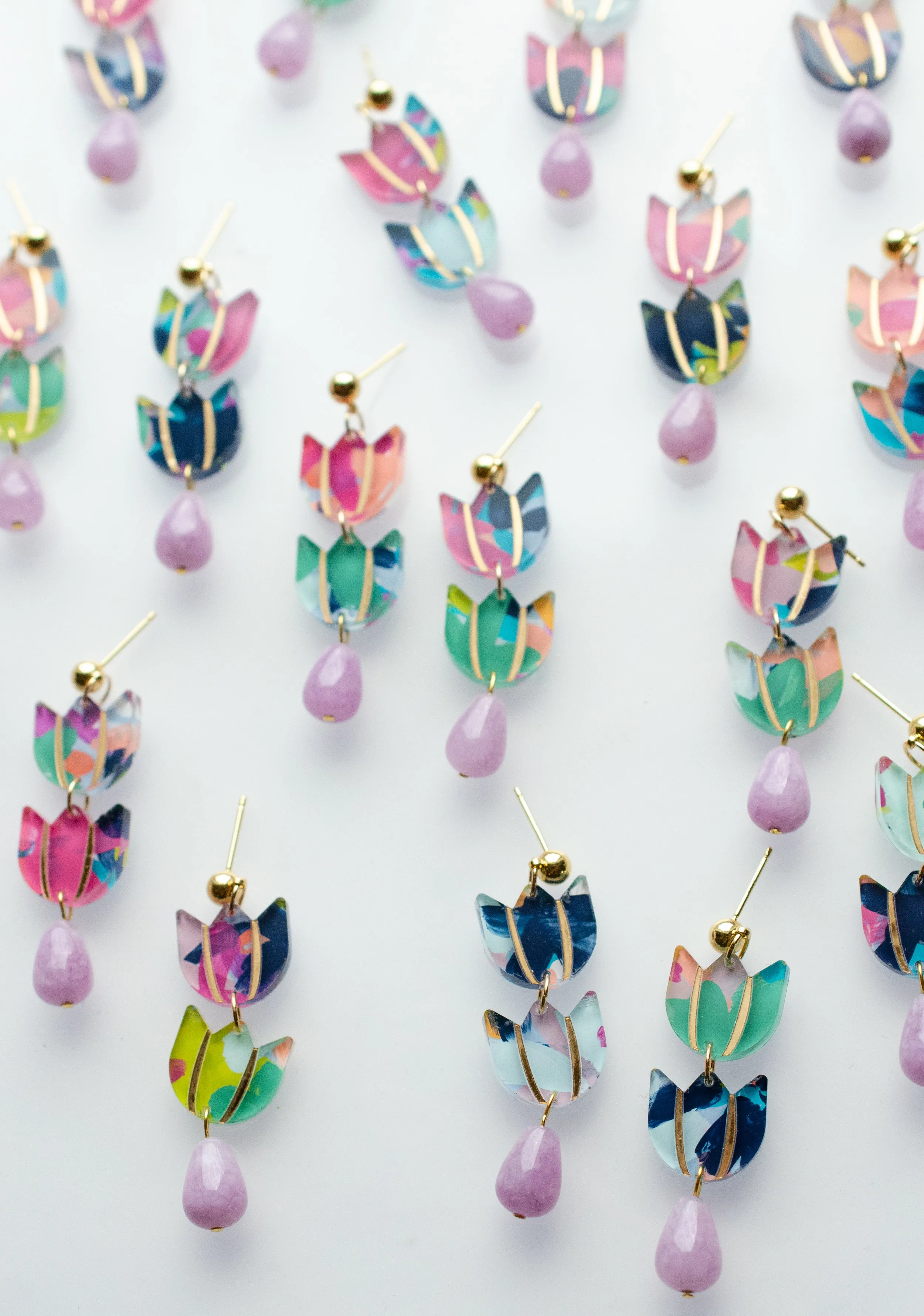 Colorful flower statement earrings, acrylic earrings, abstract, floral jewelry, women's jewelry, gift for her, handpainted earrings