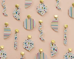 Confetti modern acrylic statement earrings - jewel tones, gift for her, colorful earrings, geometric earrings, Terrazzo earrings