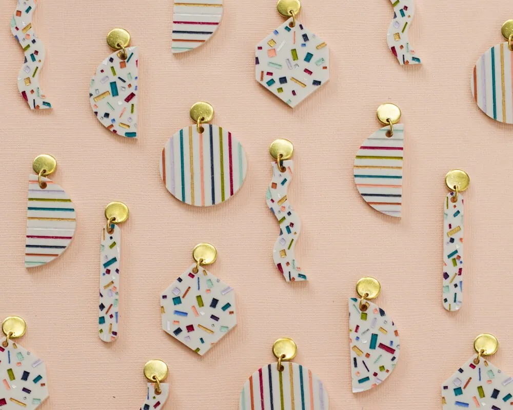Confetti modern acrylic statement earrings - jewel tones, gift for her, colorful earrings, geometric earrings, Terrazzo earrings