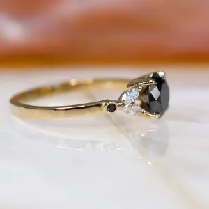 Corona Australis Floral  Natural Black & White Marquise Diamond Ring