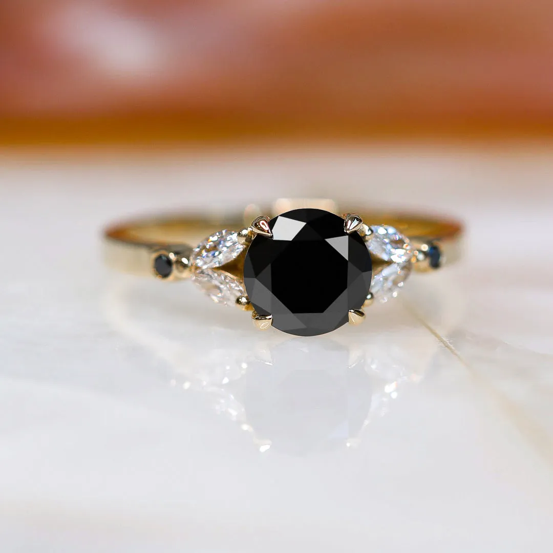 Corona Australis Floral  Natural Black & White Marquise Diamond Ring