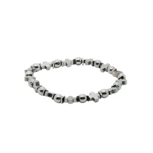 Cross Beaded Silver Hematite Stone Men Bracelet