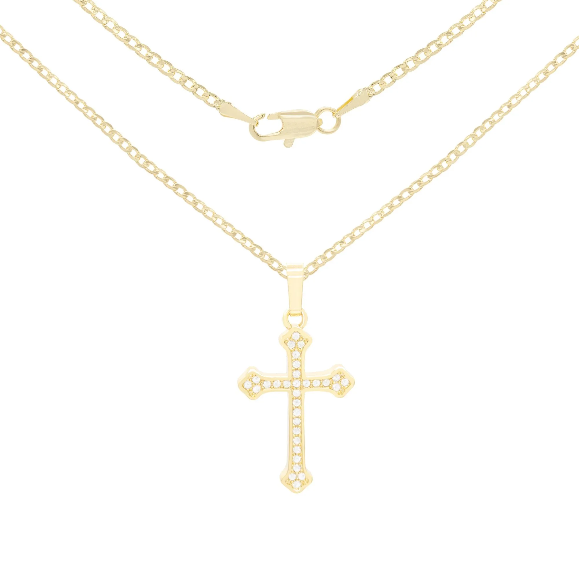 Cross Pendant Cubic Zirconia 14K Gold Filled Chain Necklace Set